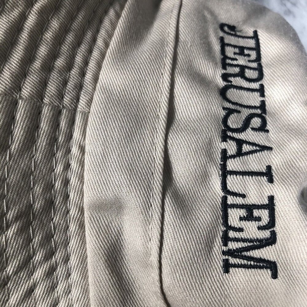 Jerusalem Embroidered Beige Bucket Hat With Back Zip & Inner Pocket - Picture 2 of 8